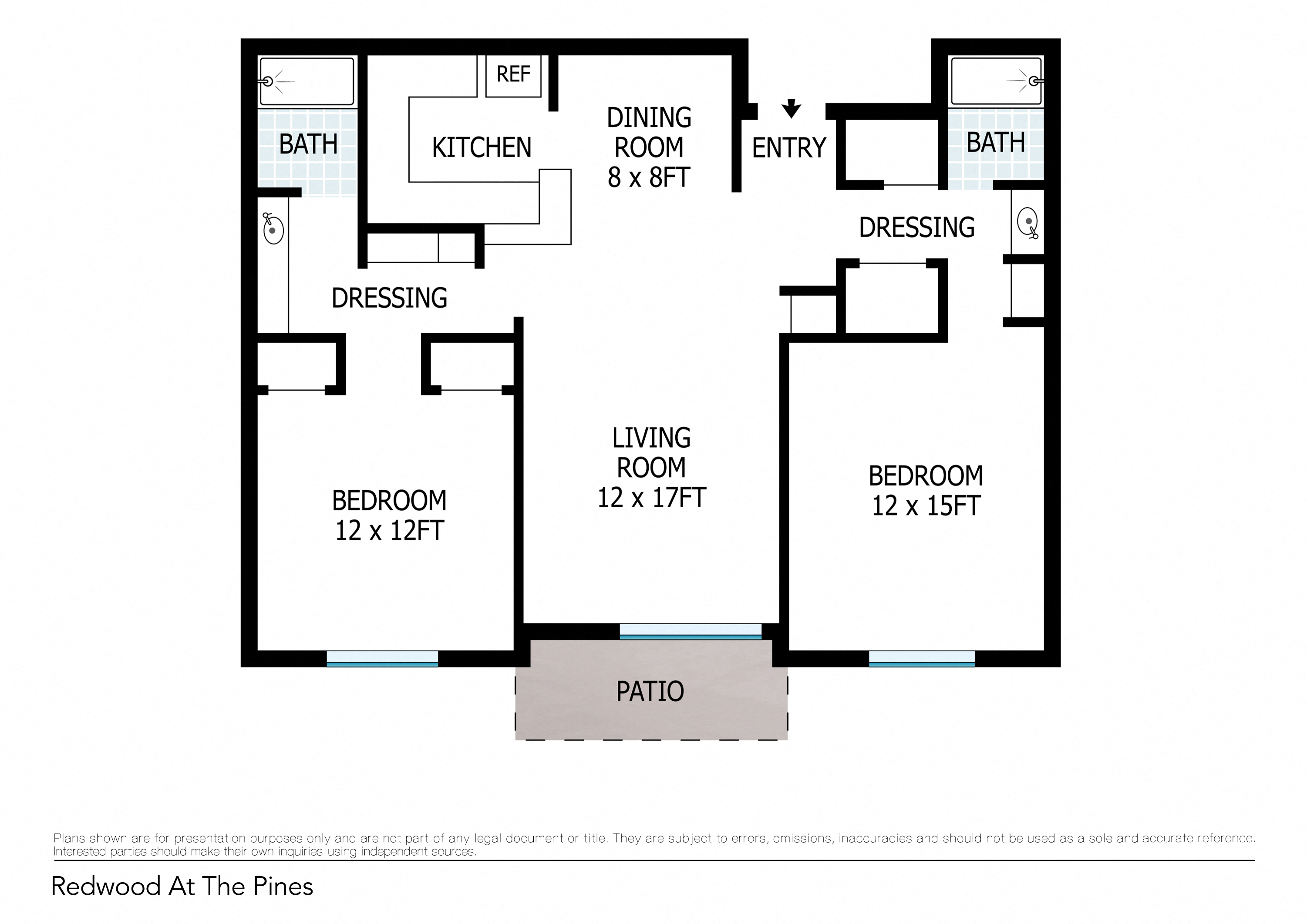 Floor plan for 2 beds, 2 baths, 1050 sqft